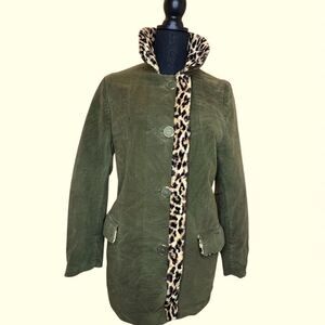 WEATHERBEE Vintage Green & Leopard Jacket Sz L